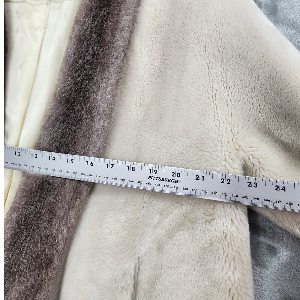 Vintage 60s Princeton’s O’llegro Coat Womens L Cream Gray Faux Fur Open Front - Picture 5 of 6